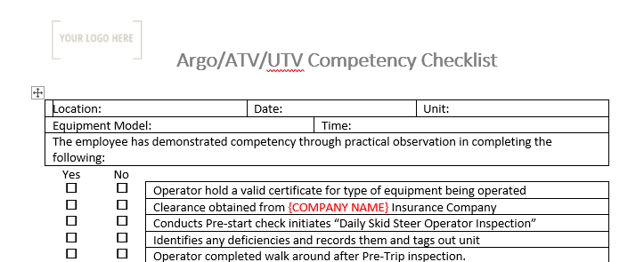 Argo ATV UTV Competency Checklist