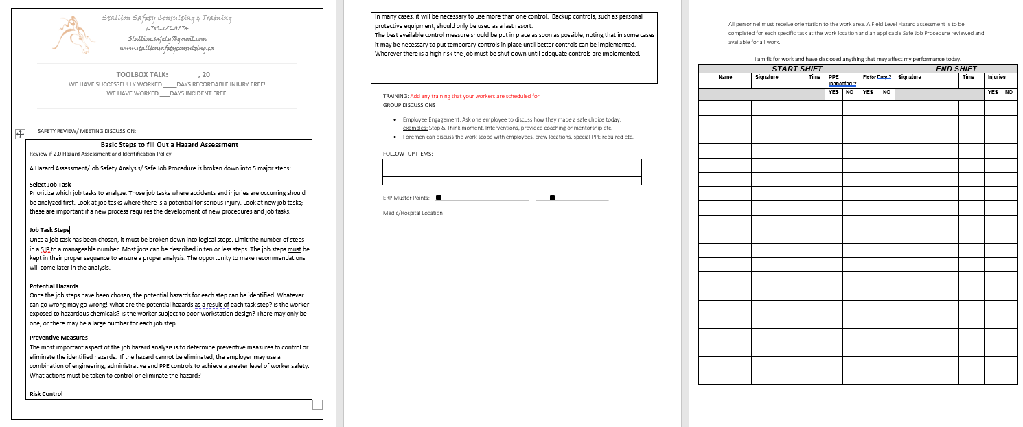 Basic Steps to Fill Out a Hazard Assessment Toolbox Meeting