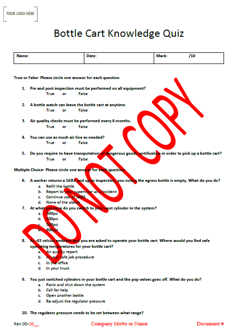 Bottle Cart Knowledge Quiz