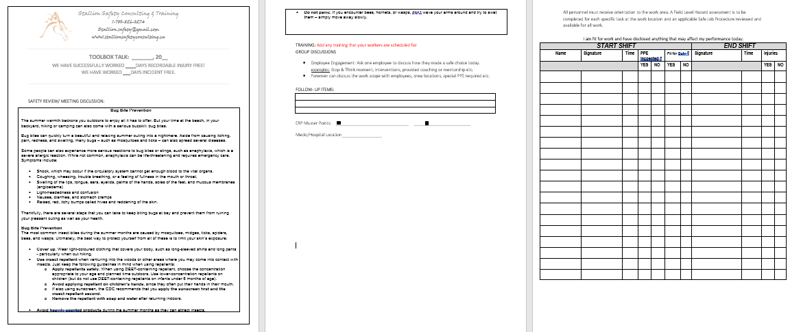 Bug Bite Prevention Toolbox Meeting