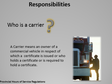 Commercial Vehicles Provincial Hours of Service Regulations Training