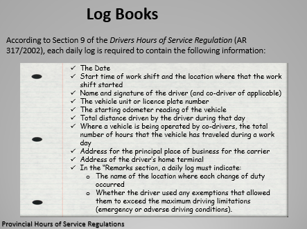 Commercial Vehicles Provincial Hours of Service Regulations Training