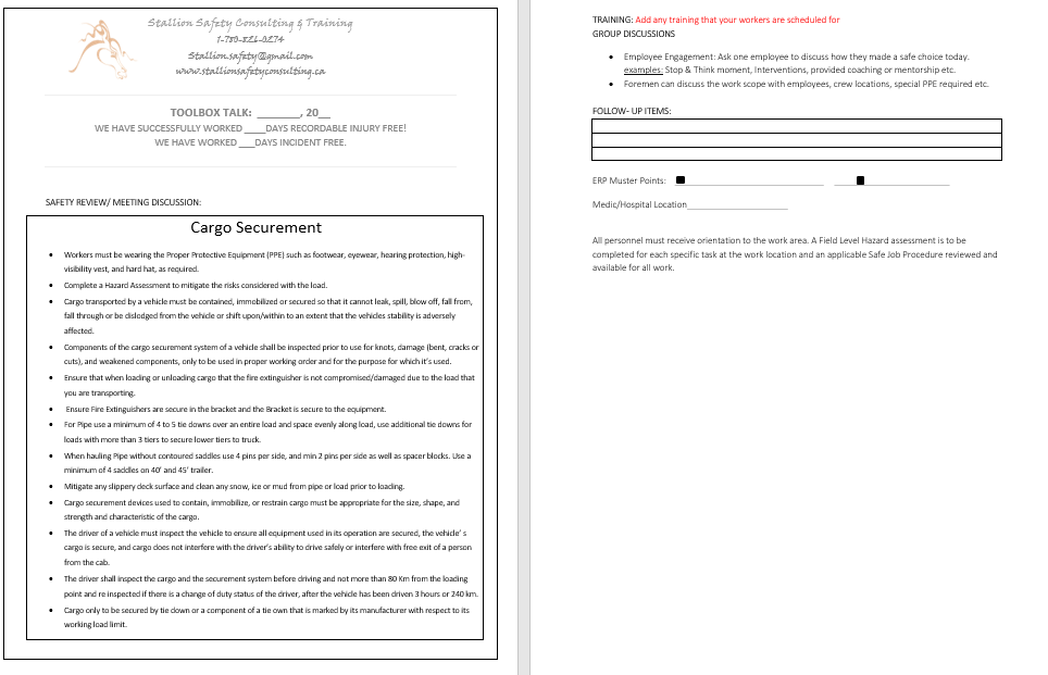 Cargo Securement Toolbox Meeting
