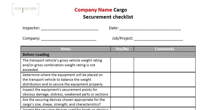Cargo Securement Safe Work Practice