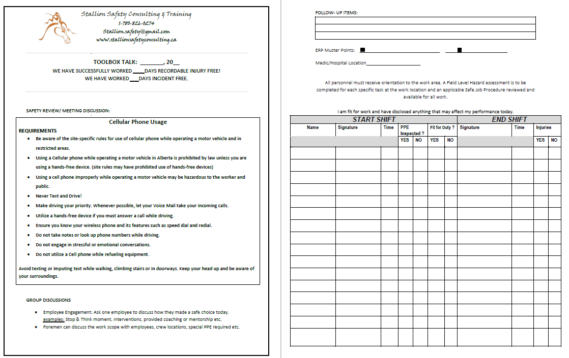 Cell Phone Use Toolbox Meeting