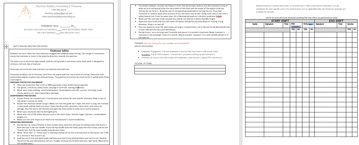 Chainsaw Safety Toolbox Meeting