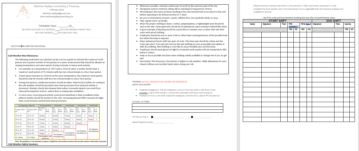 Cold Weather-Rest Allowances Toolbox Meetings