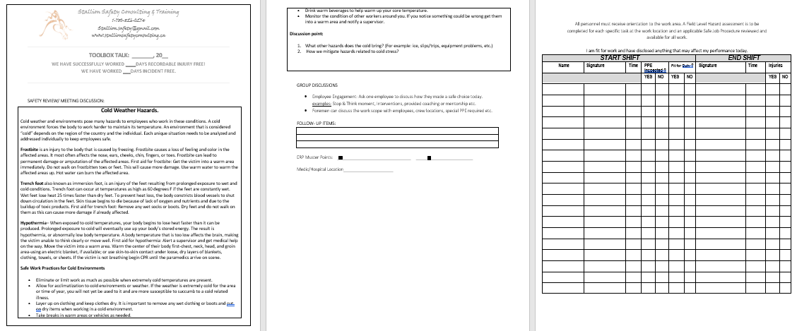 Cold Weather Hazards Toolbox Meeting