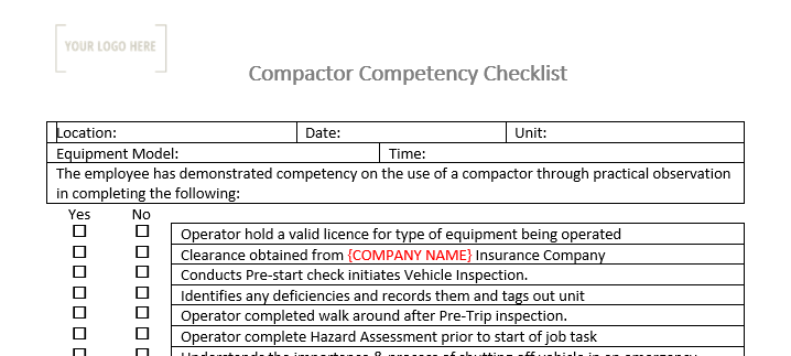 Compactor Competency Checklist