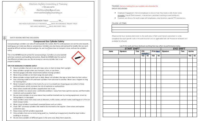 Compressed Gas Cylinder Safety Toolbox Meeting