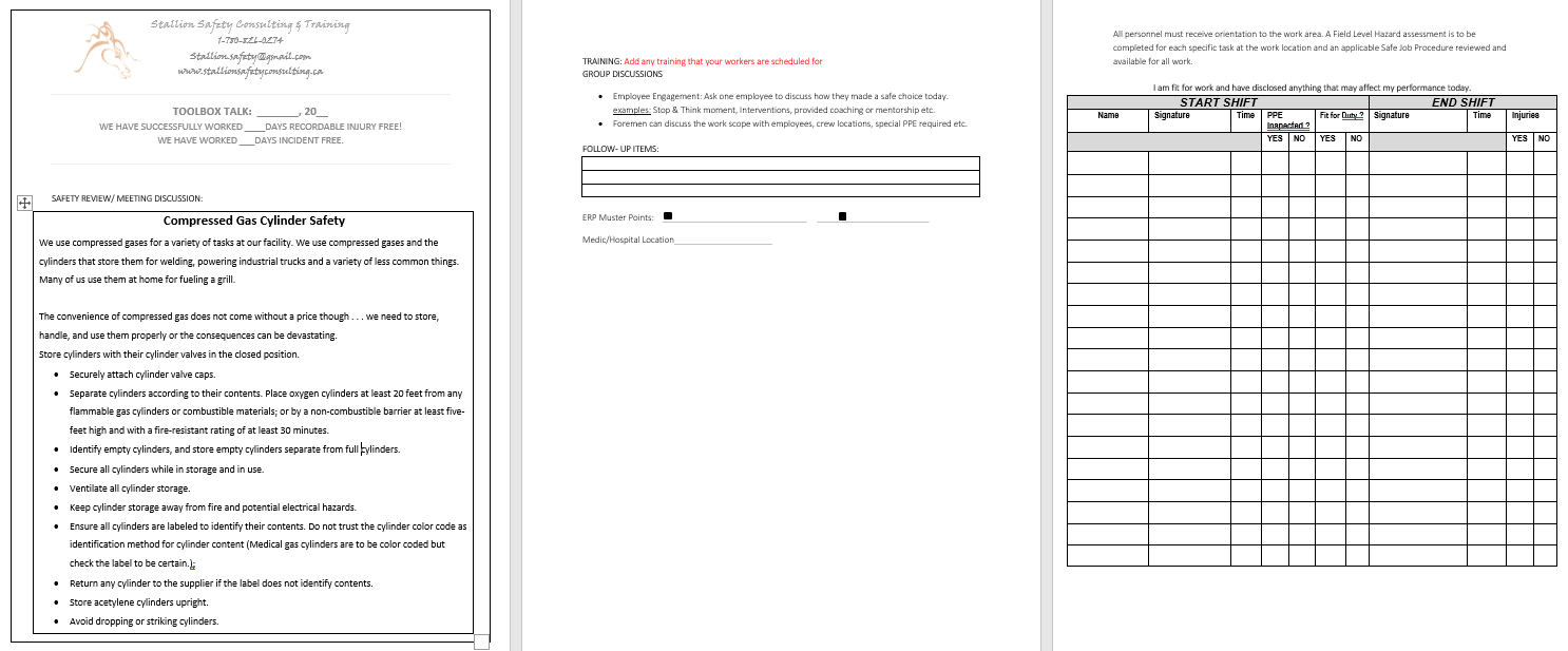 Compressed Gas Cylinder Storage Toolbox Meeting