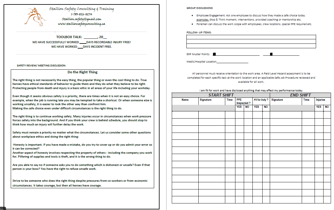 Do The Right Thing Toolbox Meeting