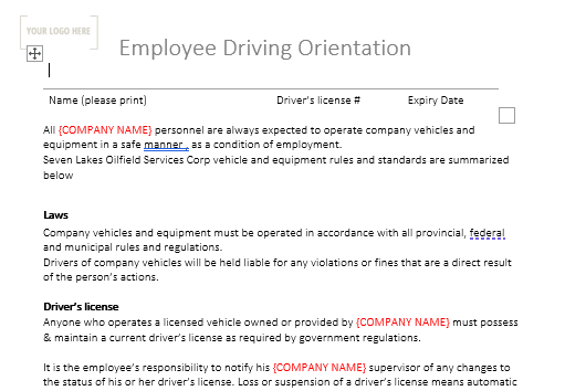 Driver Orientation & Abstract sign off