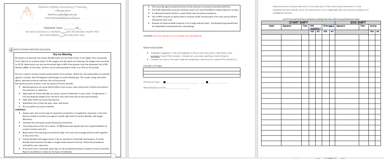 Dry Ice Blasting Toolbox Meeting
