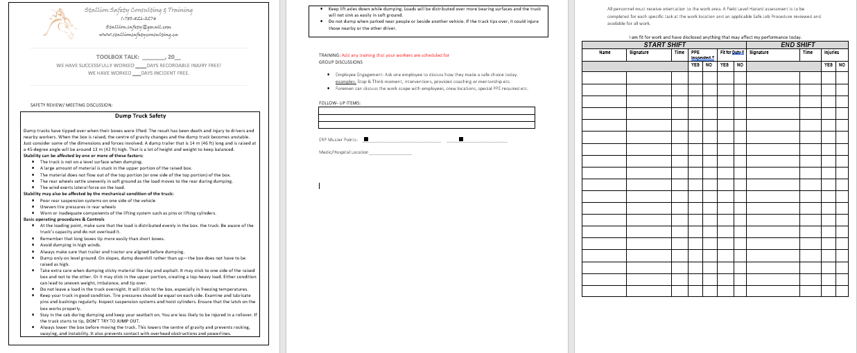 Dump Truck Safety Toolbox Meeting
