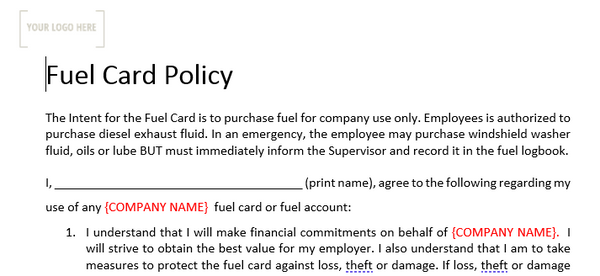 Fuel Card Policy Stallion Safety Training Swag