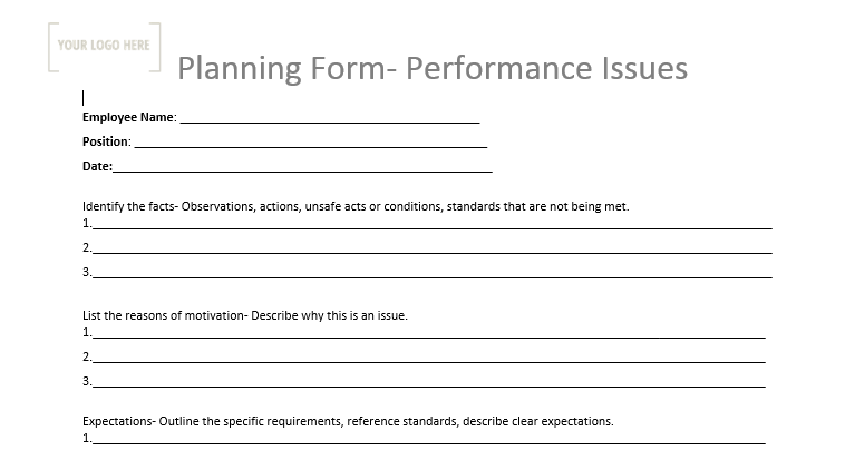 Planning Form – Performance Issues