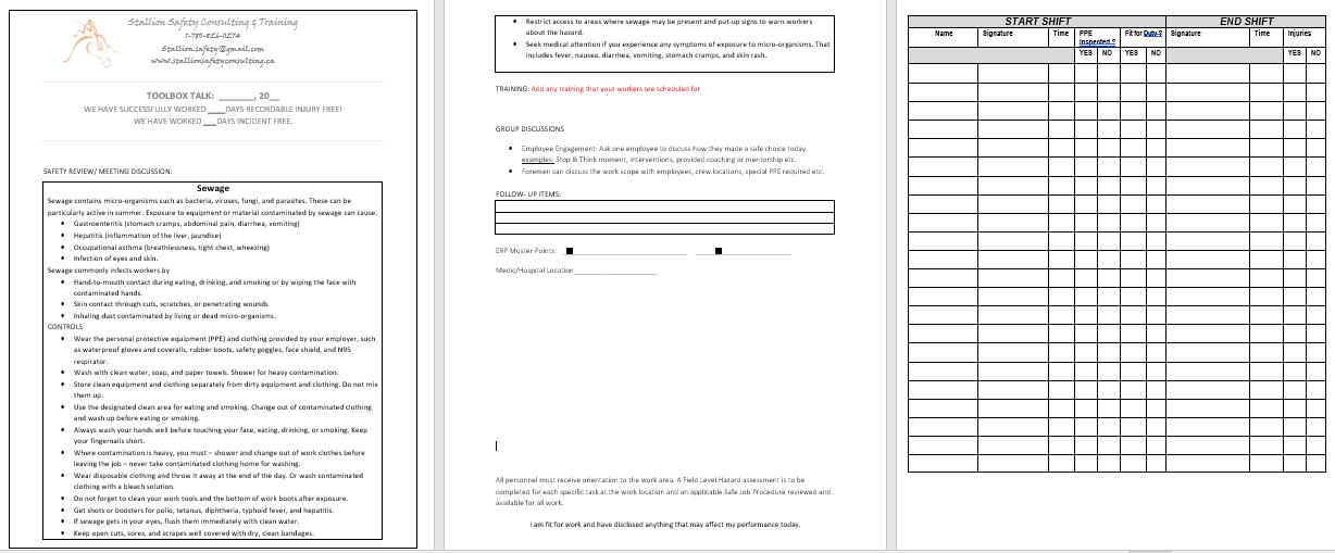 Sewage Toolbox Meeting