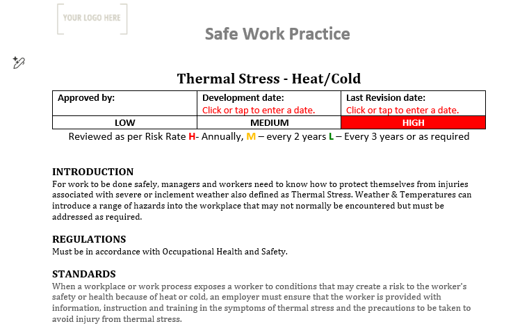 Thermal Stress/Heat/Cold SWP