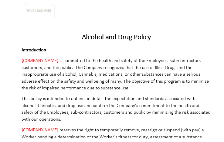 Alcohol and Drug Policy Package