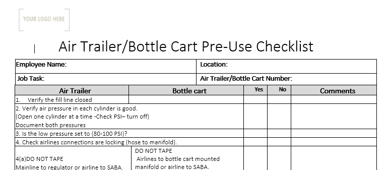 Air Trailer & Bottle Cart Pre-Use Checklist