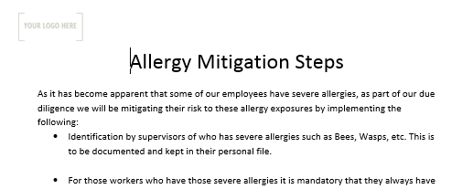 Allergy Mitigation Steps