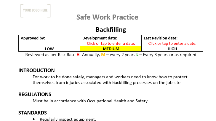 Backfilling Safe Work Practice