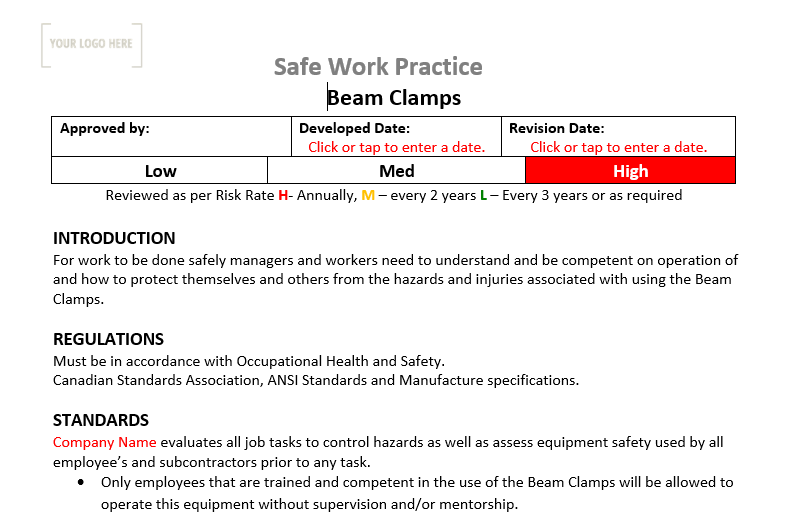 Beam Clamps Safe Work Practice