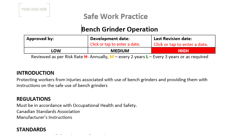 Bench Grinder Operation Safe Work Practice