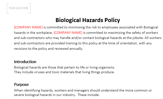 Biological Hazard Policy