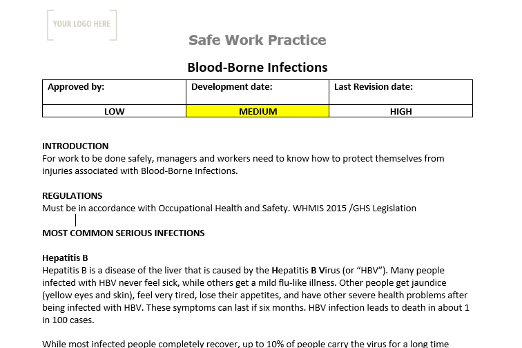Blood-Bourne Infection Safe Work Practice