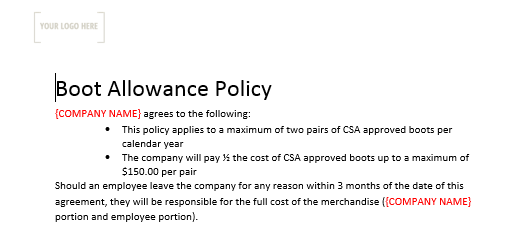 Boot Allowance Policy & Form