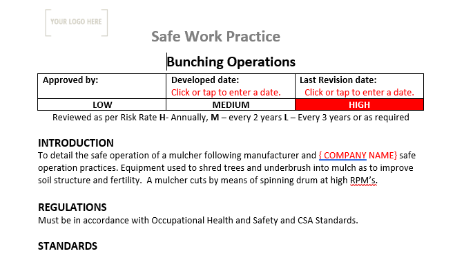 Bunching Operations Safe Work Practice