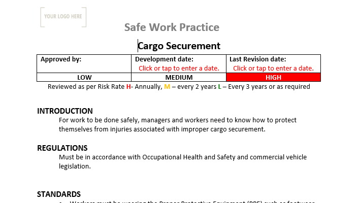 Cargo Securement Safe Work Practice
