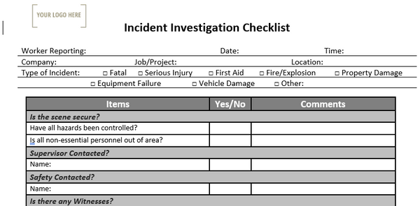 Incident Investigation Checklist – Stallion Safety, Training