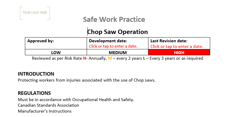 Chop Saw Operation Safe Work Practice