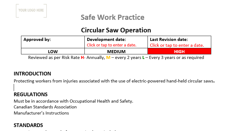 Circular Saw Operation Safe Work Practice