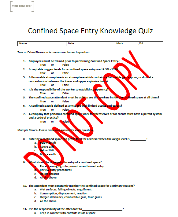 Confined Space Knowledge Quiz & Competency