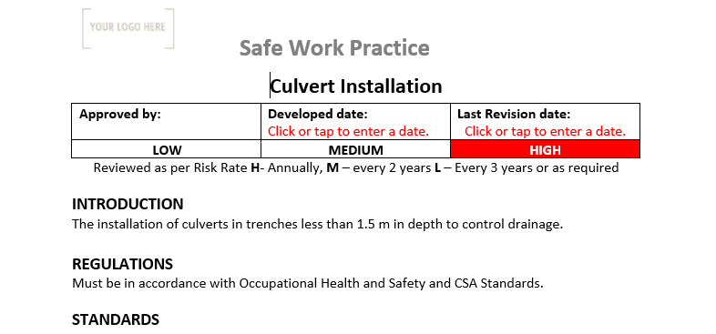 Culvert Installation Safe Work Practice
