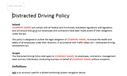 Distracted Driving Policy Sign off
