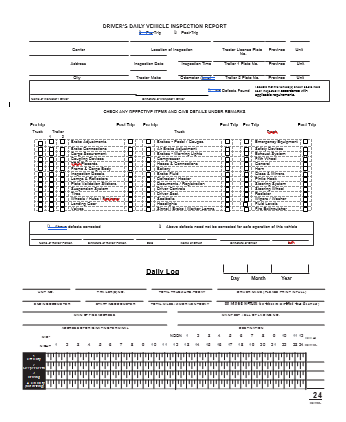 Driver's Daily Vehicle Inspection Report with Daily Log