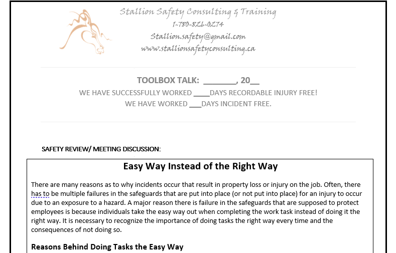Easy Way Instead of the Right Way Toolbox Meeting