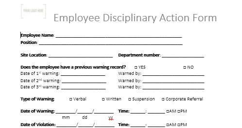 Employee Disciplinary Action Form