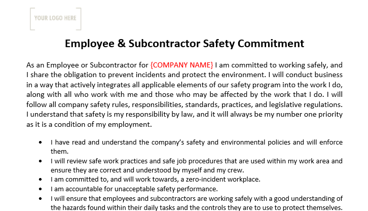 Employee/Subcontractor Safety Commitment