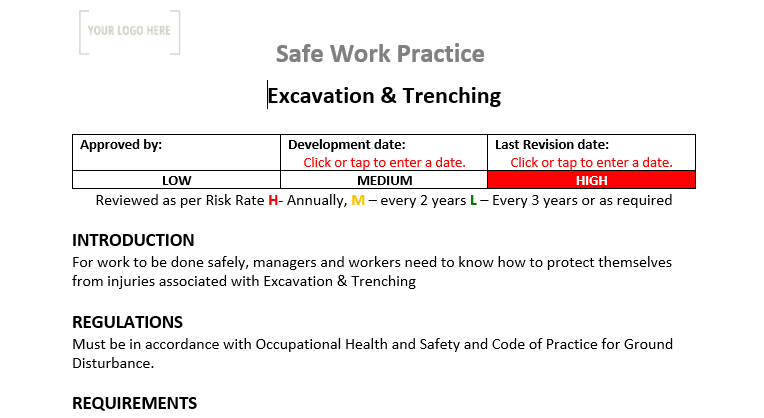 Excavation & Trenching Safe Work Practice