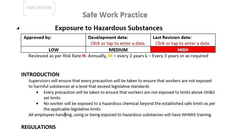 Exposure to Hazardous Substances Safe Work Practice