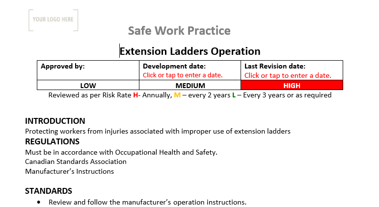 Extension Ladder Use Safe Work Practice