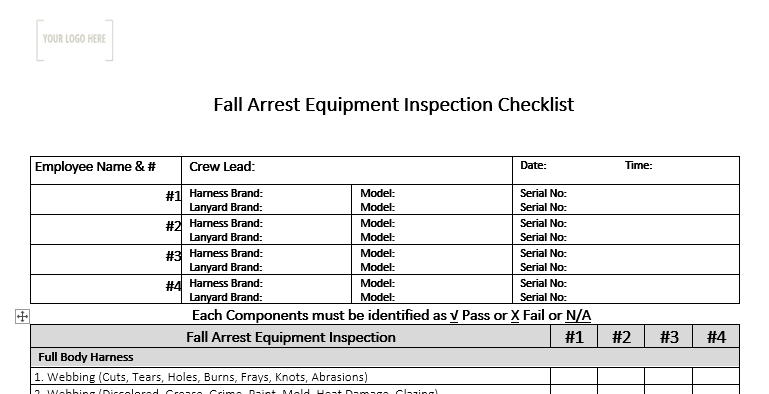 Fall Arrest Equipment Inspection
