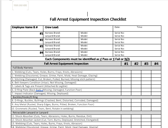 Fall Protection Harness Inspection Checklist 3M Fall Pro Inspection