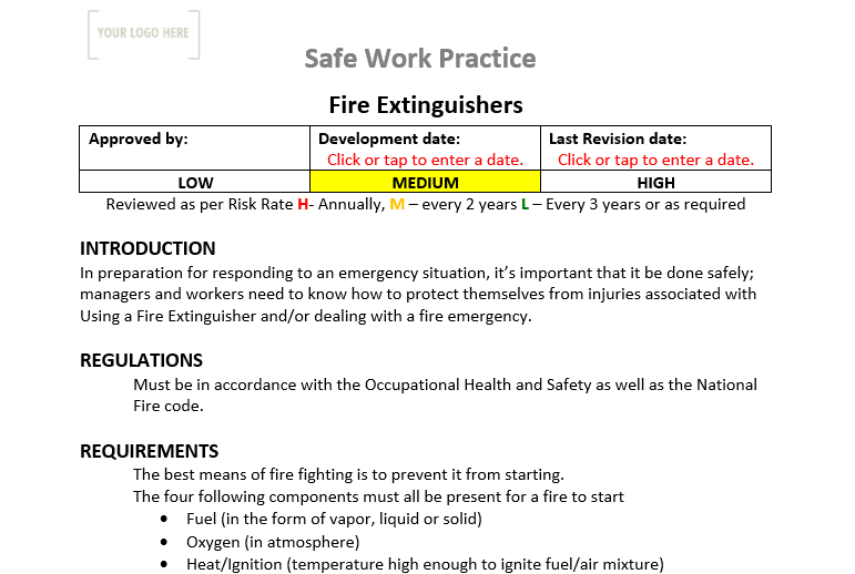 Fire Extinguisher Safe Work Practice